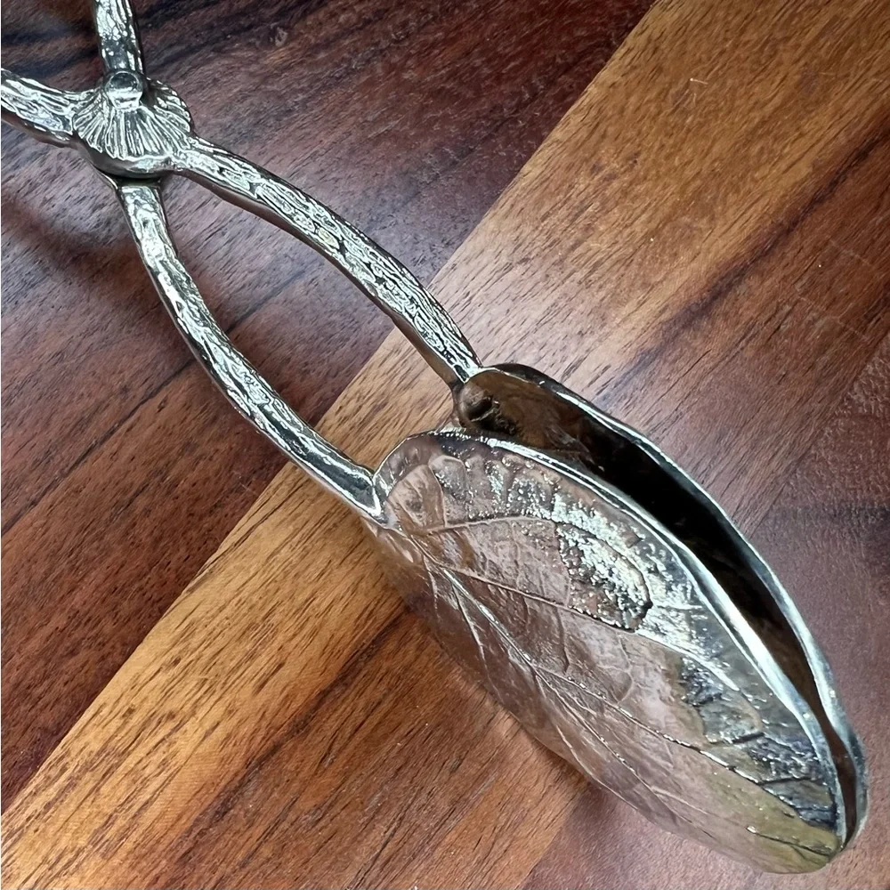 Botanical Leaf & Twig Silver Metal Scissor Tongs